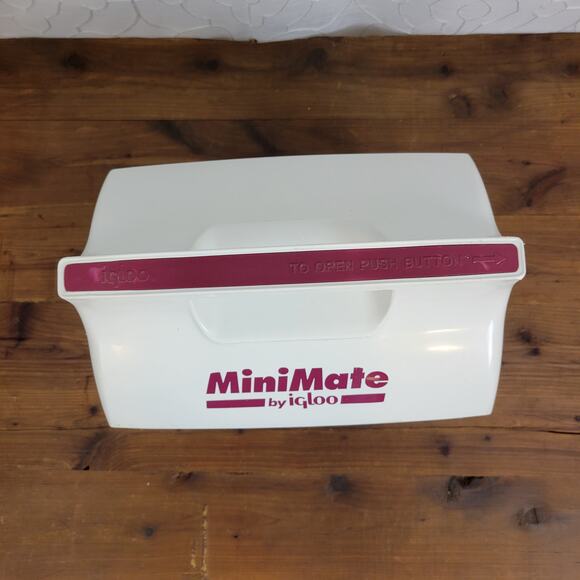 Vintage MiniMate By Igloo White Blue Purple Push Button Cooler Lunch Box - Picture 2 of 7